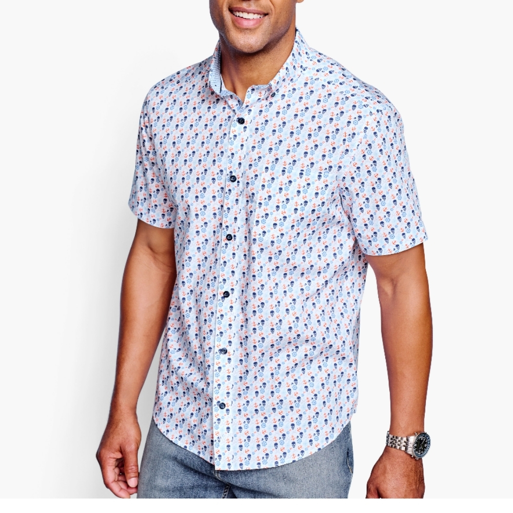 JOHNSTON & MURPHY SKULL PRINT BUTTON SHIRT